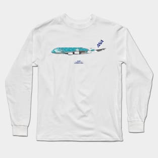 Illustration of ANA Airbus A380 - Flying Honu Kia Long Sleeve T-Shirt